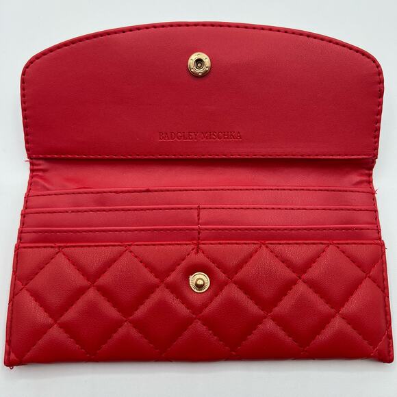 Badgley Mischka Womens Vegan Leather Long Card Holder Wallet Red Quilted NWT - Picture 5 of 10